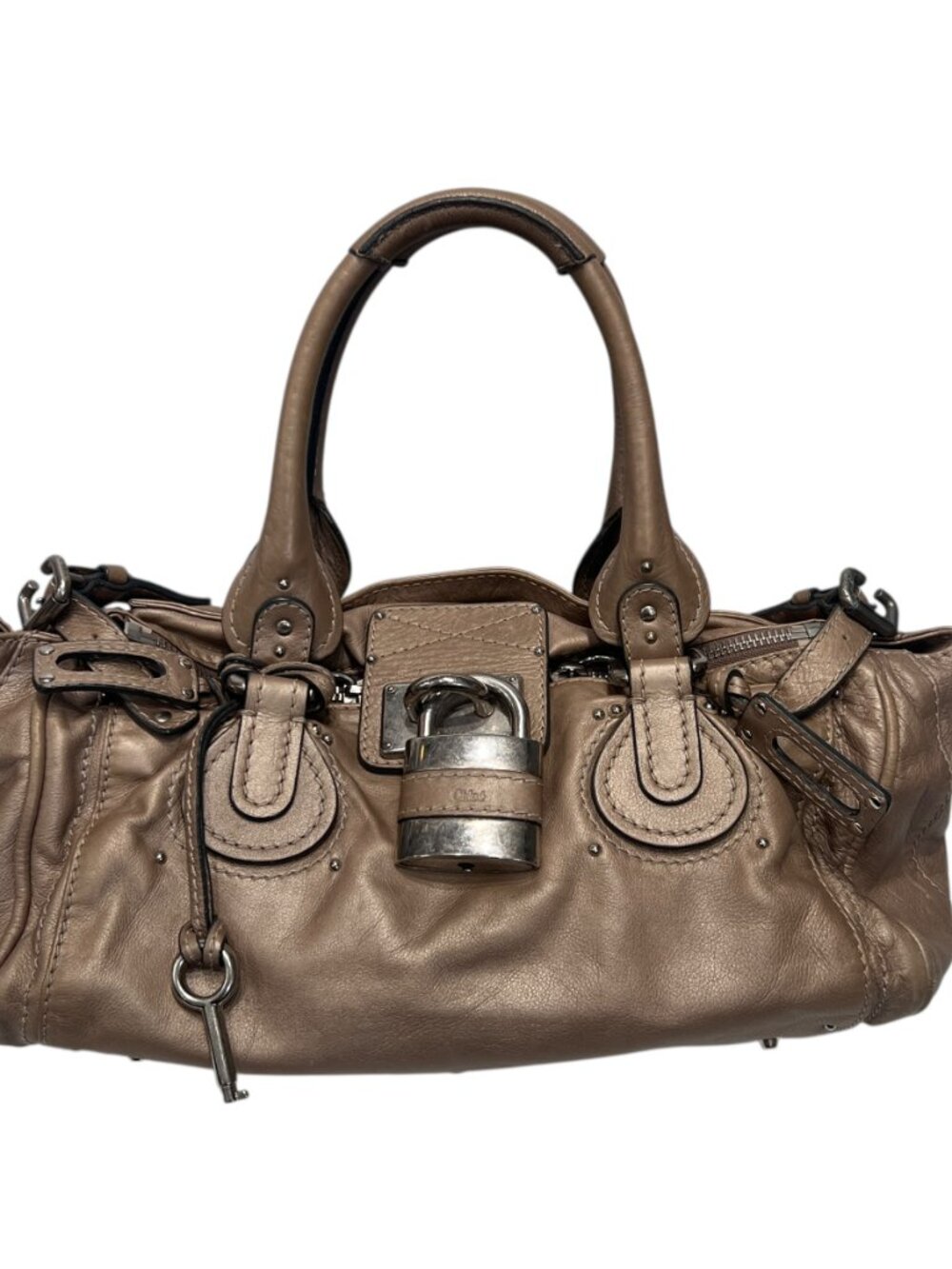 Chloe Metallic Taupe Paddington Lock Handbag AS IS